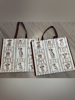 Reusable Shopping Bags Set Western Dog Print Eco Tote Brown Farmhouse